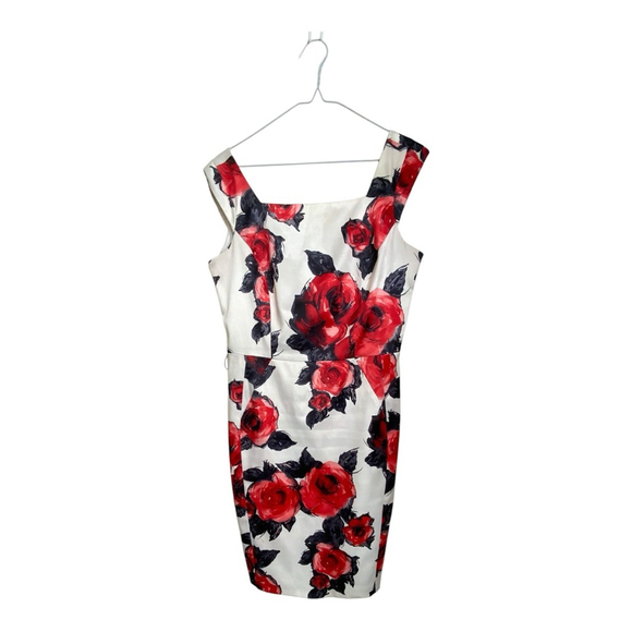 Joseph Ribkoff White Red Rose Floral Sheath Dress Size 8 - Picture 2 of 7